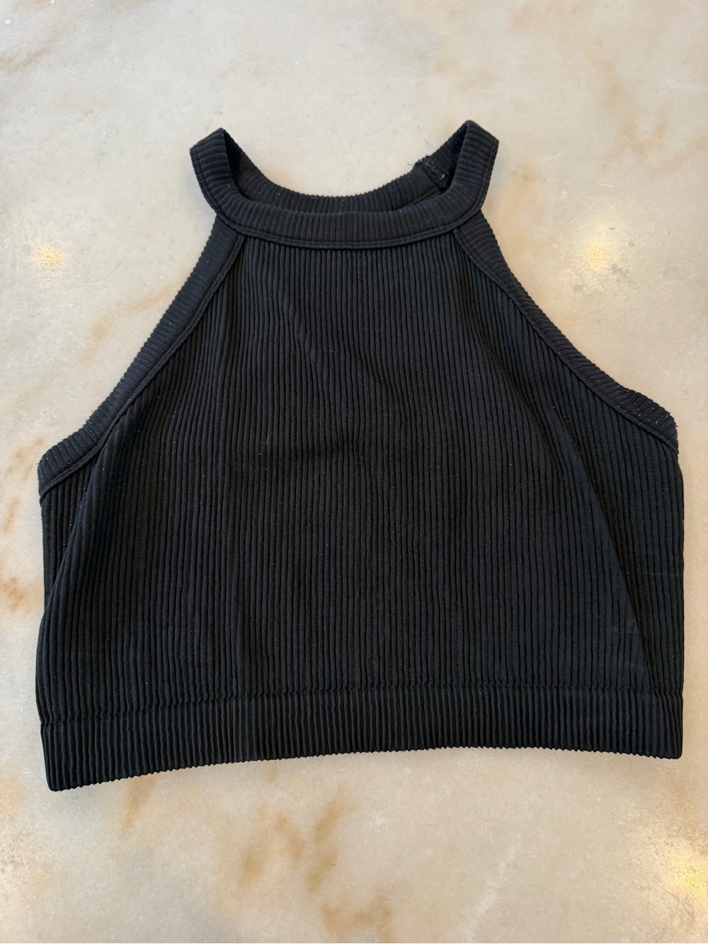 aerie Black Ribbed Halter Bralette